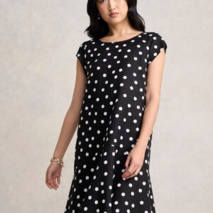 French Linen Sun Dress - Black Polka Dot
