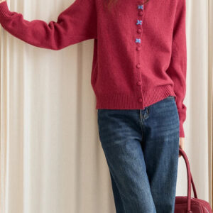 Round Neck Embroidered Buckle Cardigan
