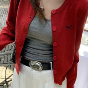 Bow Embroidered Knit Cardigan